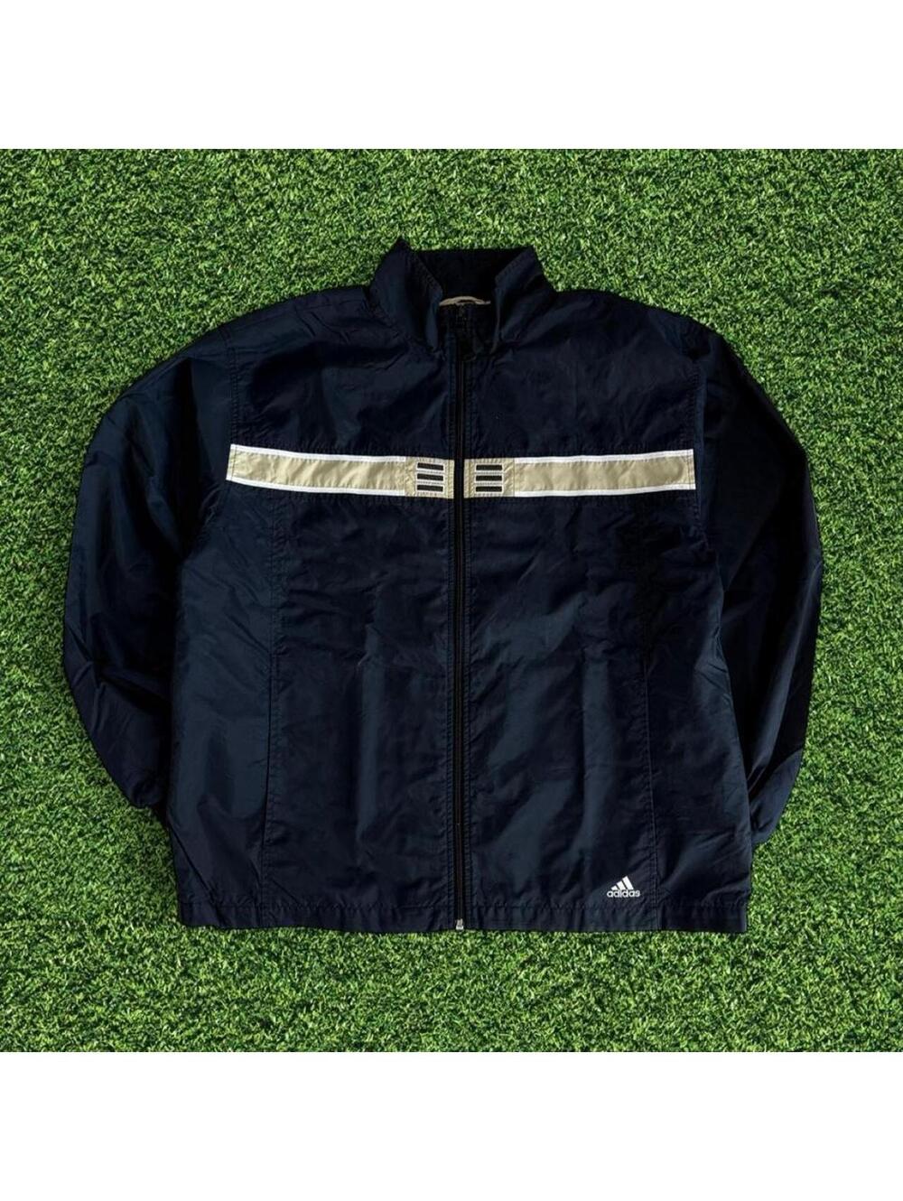 Vintage 90s 2000s Adidas Navy Gold Windbreaker Jacket White Stripes
